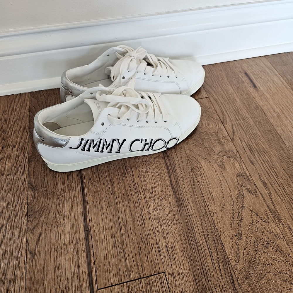 Jimmy Choo White Leather Logo Sneakers